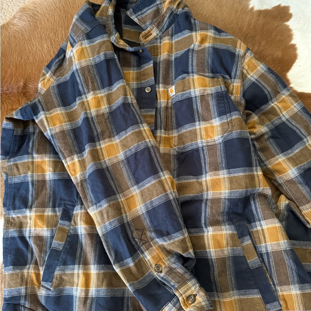 Carhartt Blue and Yellow Plaid Shirt Jacket